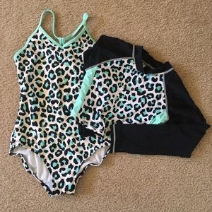 girls animal print one piece & swim shirt